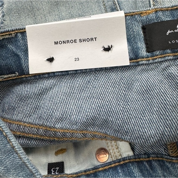 7 For All Mankind Monroe High Rise Cut Off Distressed Denim Blue Jean Shorts 23 - Picture 5 of 9